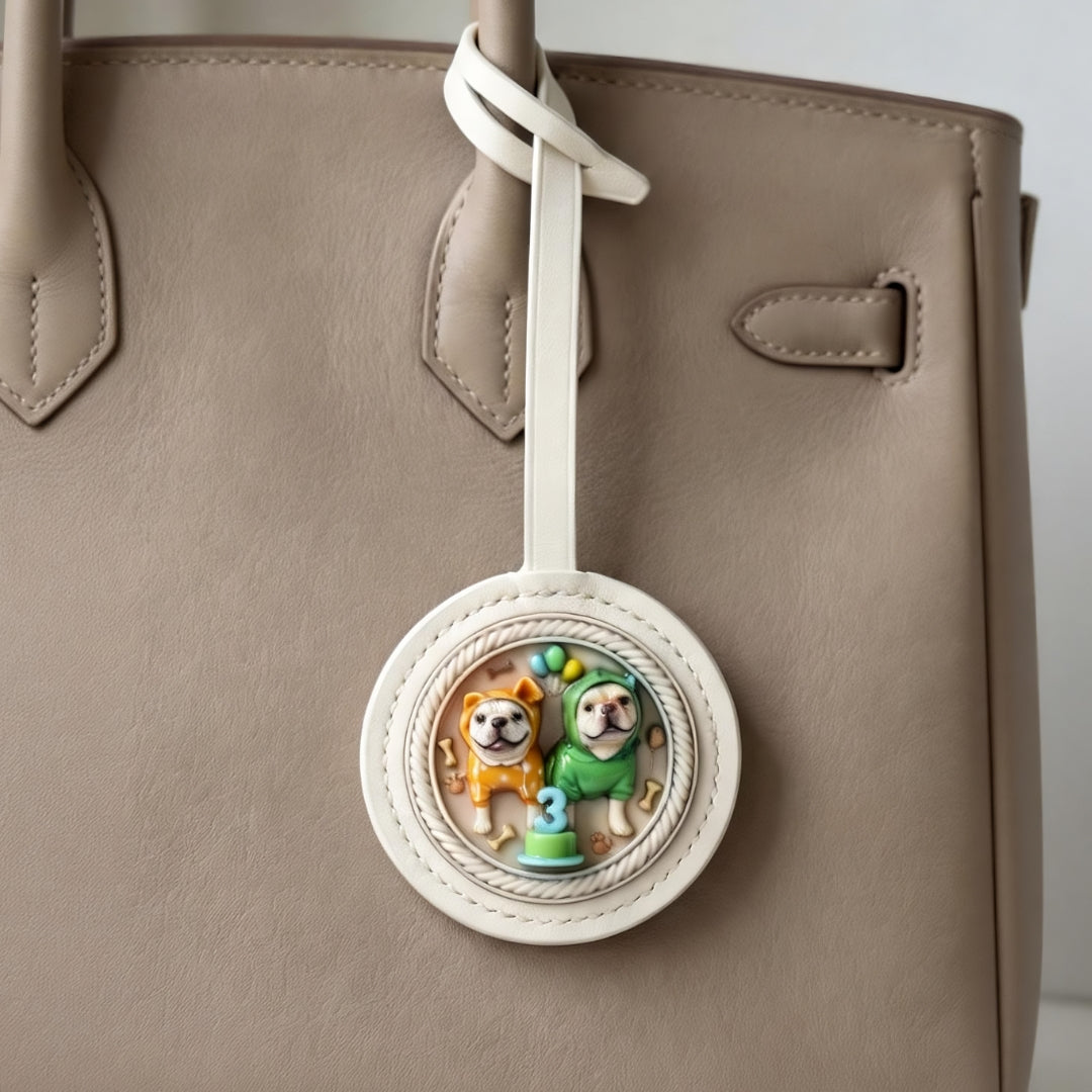 Custom 3D Pet Portrait Bag Charm (Soft Leather Strap)