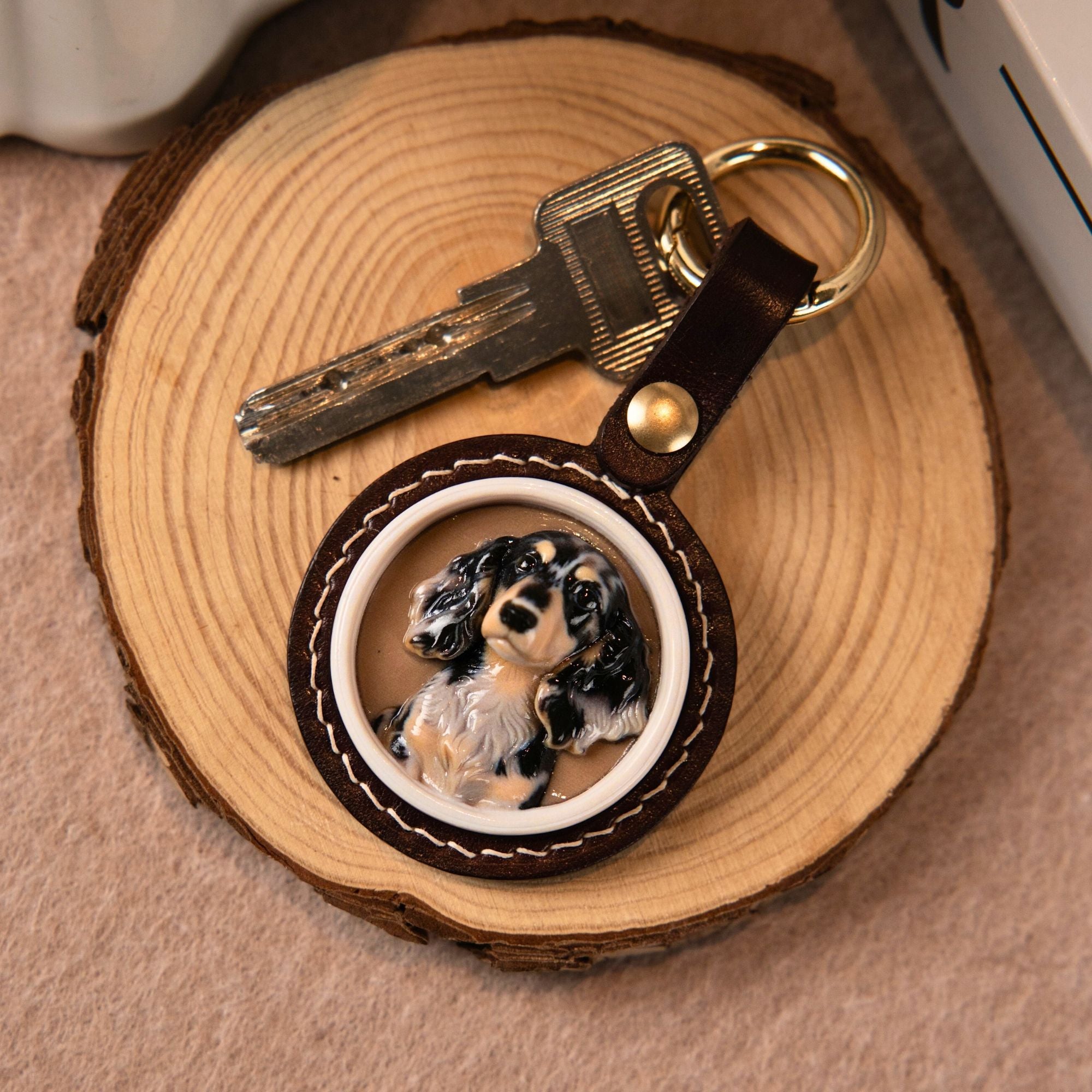 Custom Sculpted Relief Pet Portrait Leather Keychain