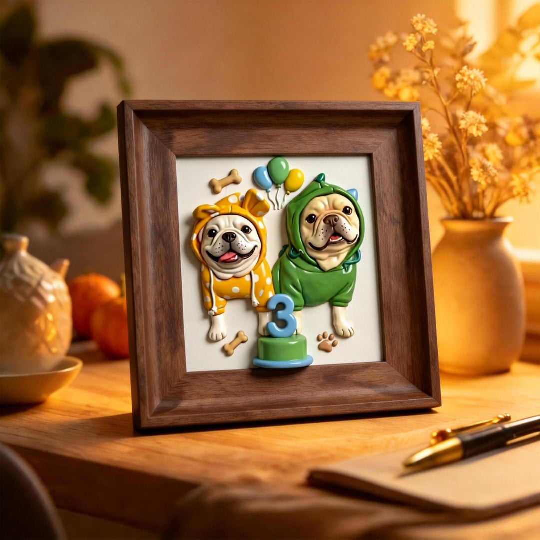 Custom 3D Pet Portrait Framed Art (Solid Wood Collection)
