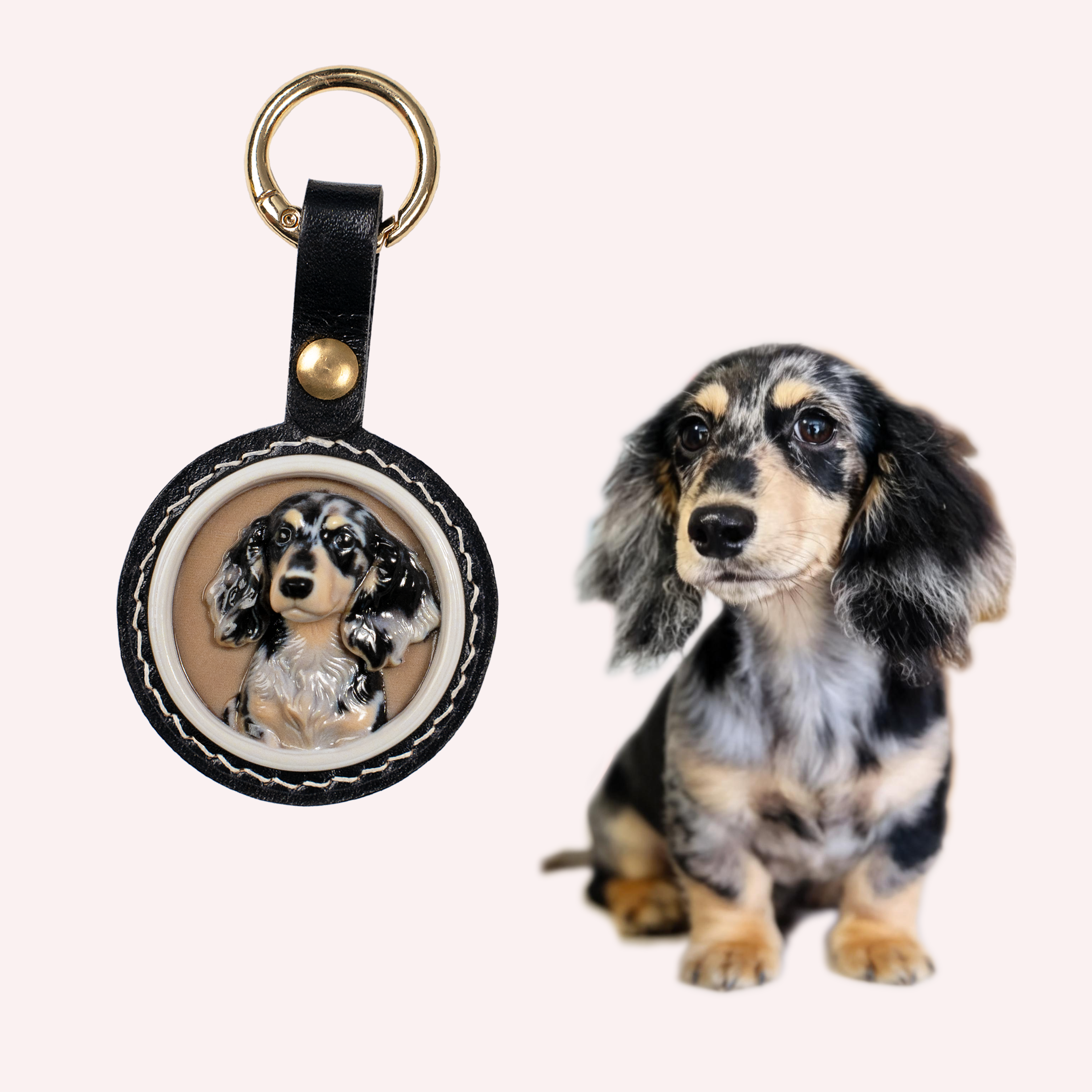 Custom Sculpted Relief Pet Portrait Leather Keychain