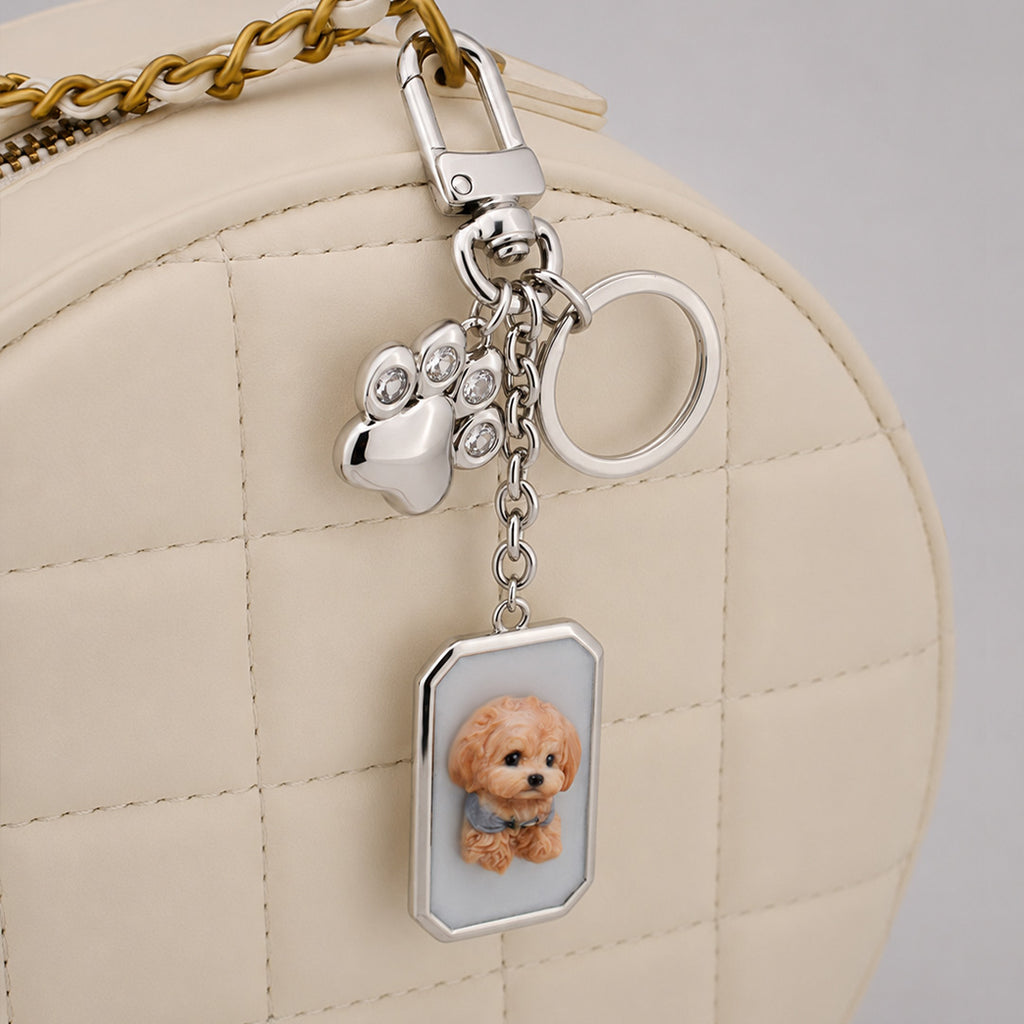 Custom Pet Portrait Bag Charm and Key Holder — 18K Gold & Silver