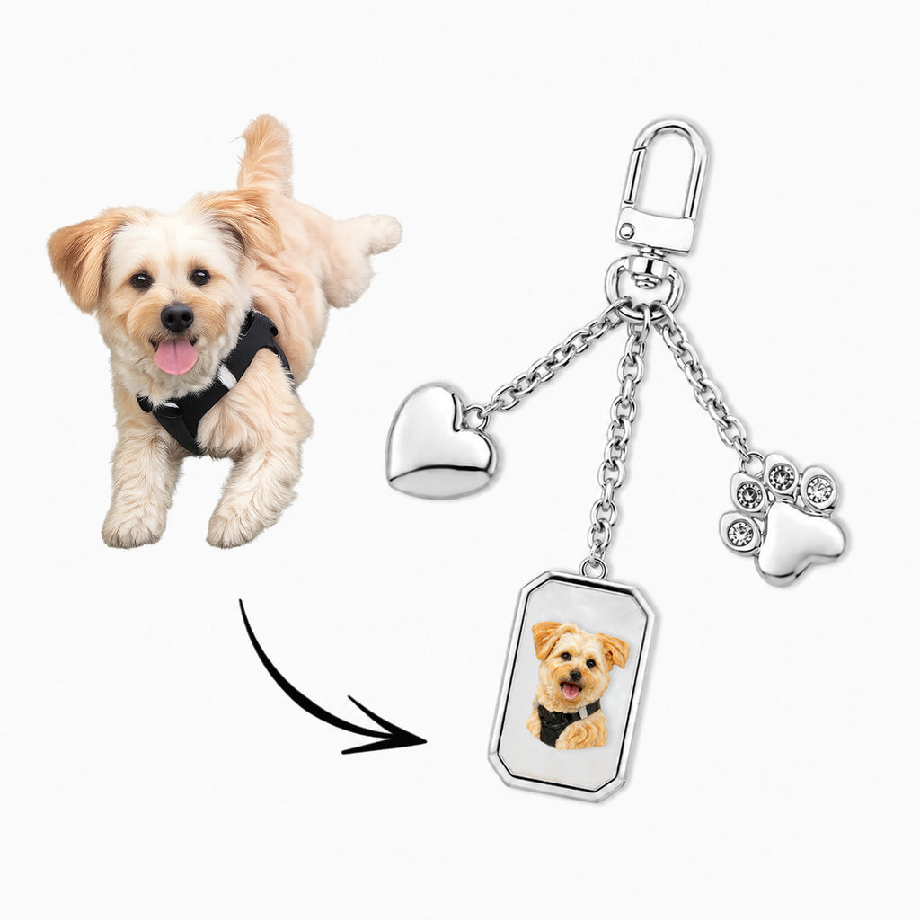 Custom Pet Portrait Bag Charm and Key Holder — 18K Gold & Silver