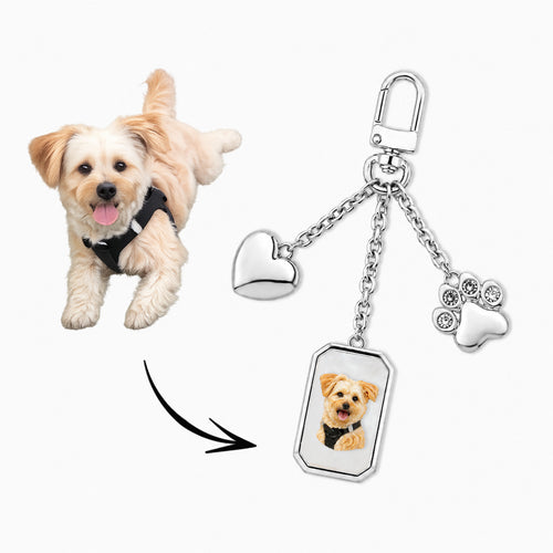 Custom Pet Portrait Bag Charm and Key Holder — 18K Gold & Silver