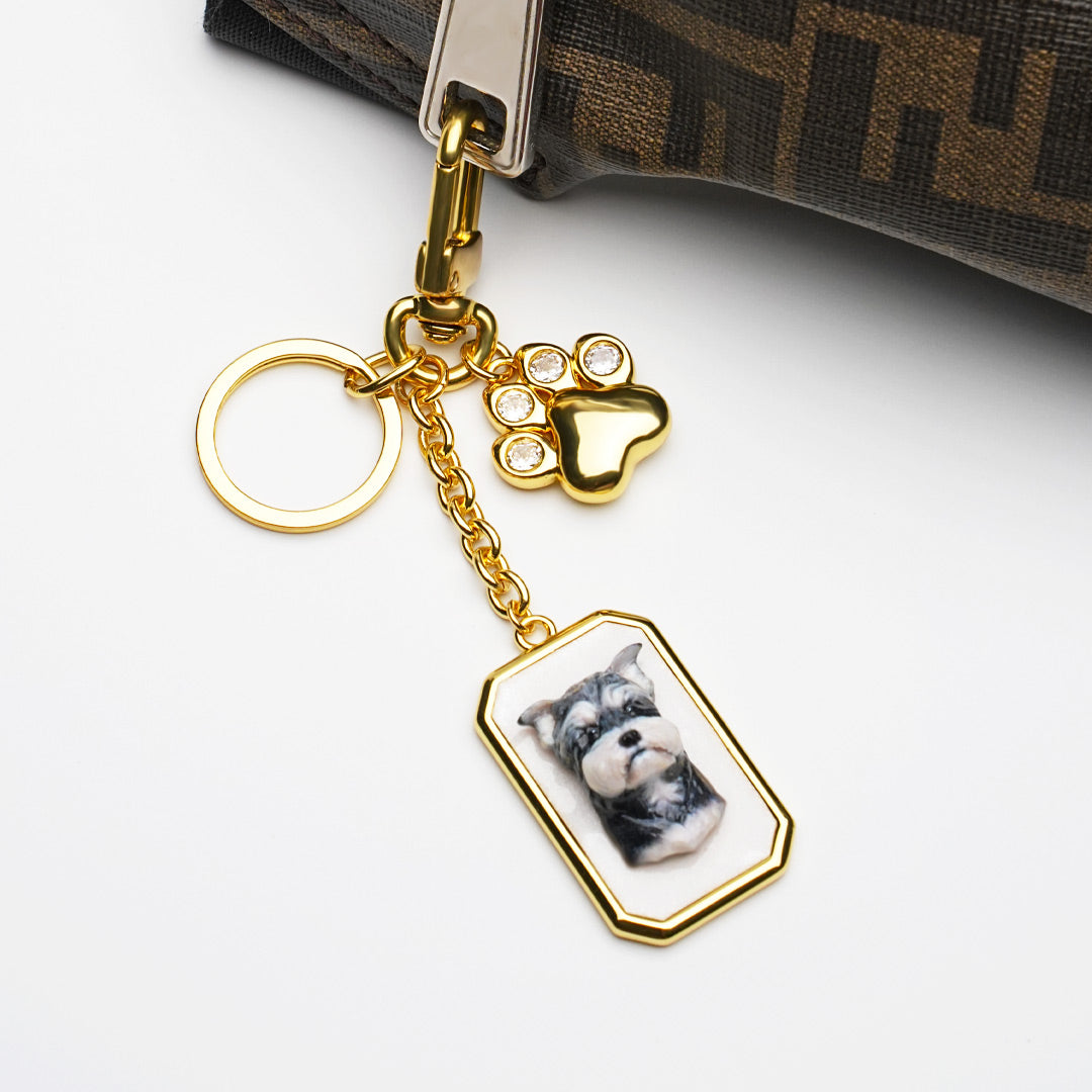 Custom Pet Portrait Bag Charm and Key Holder — 18K Gold & Silver