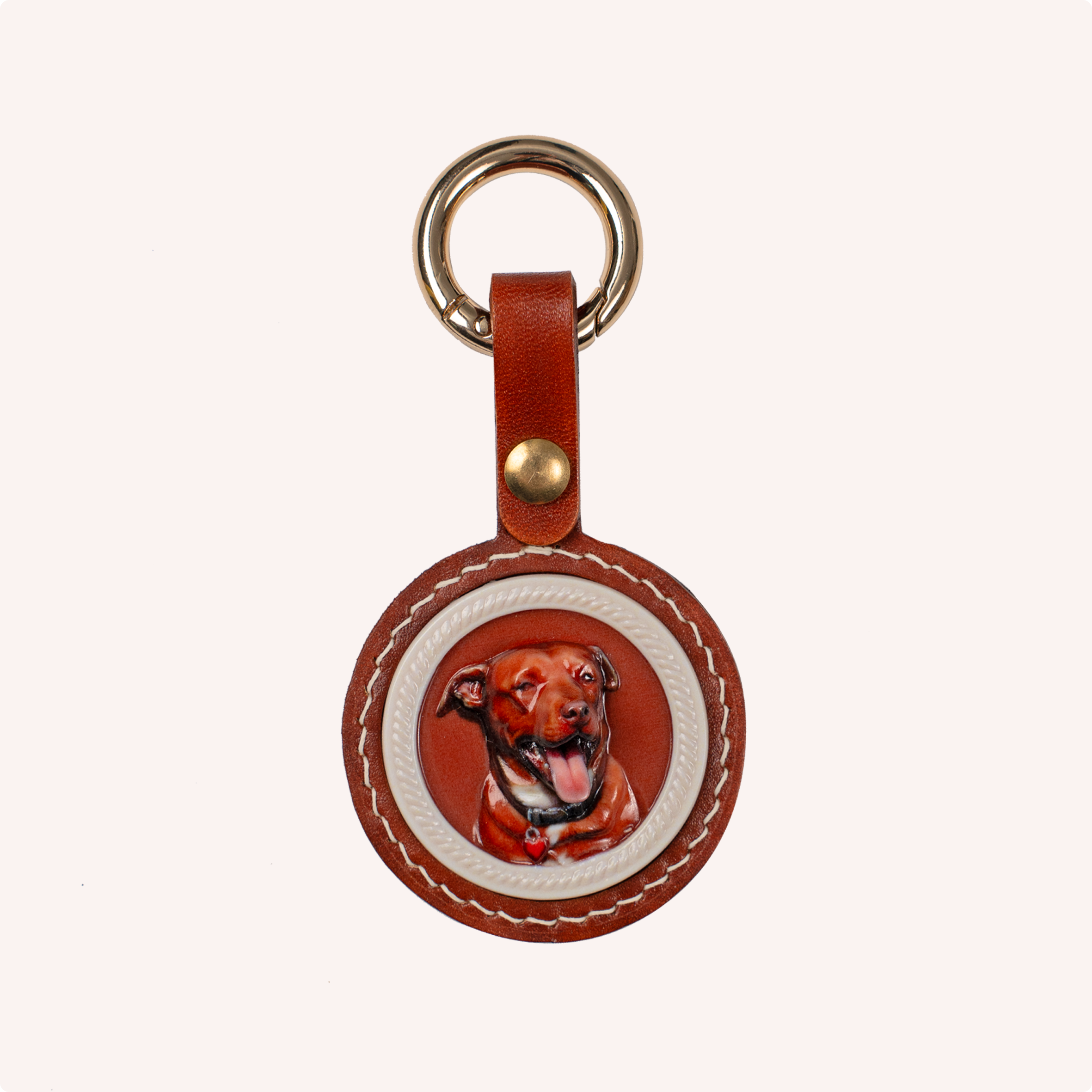 Custom Sculpted Relief Pet Portrait Leather Keychain