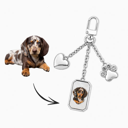Custom Pet Portrait Bag Charm and Key Holder — 18K Gold & Silver