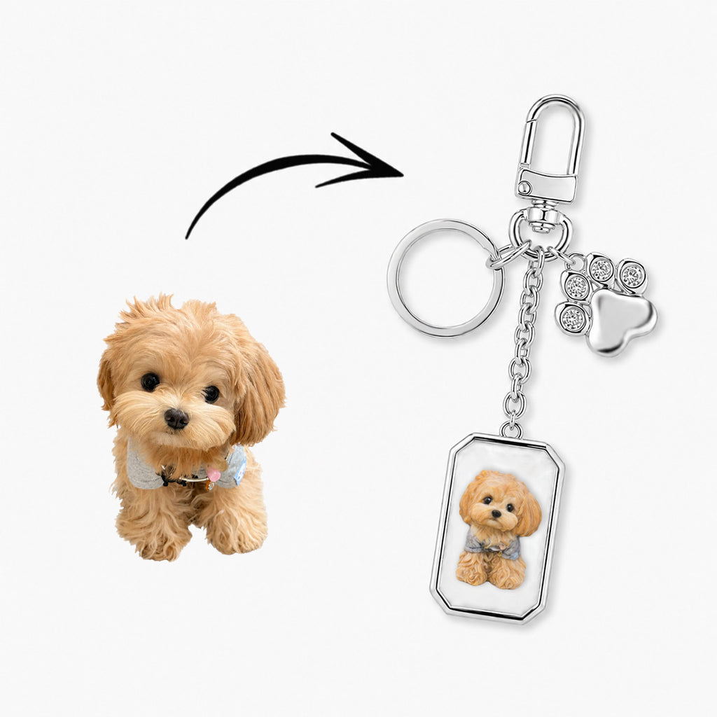 Custom Pet Portrait Bag Charm and Key Holder — 18K Gold & Silver